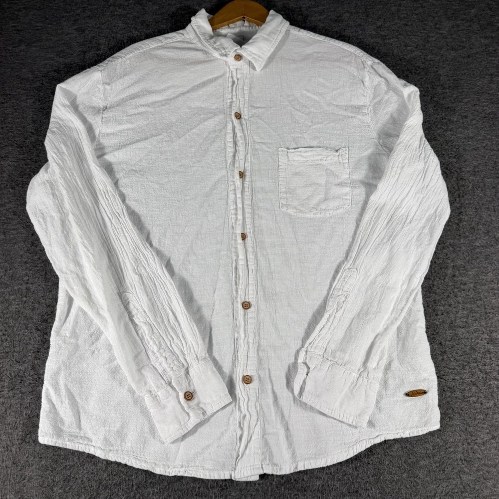 Blanco by Nature Men's Long Sleeve Button-Up Shirt M White Gauzy Cotton Beach